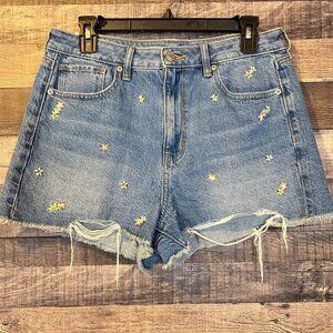 American Eagle Daisy Floral Embroidered Mom Shorts 8 Distressed‎ Denim Summer